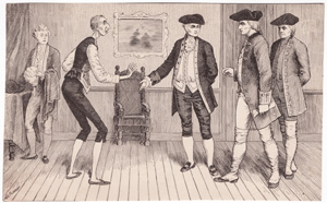 [5 colonial era men in room]